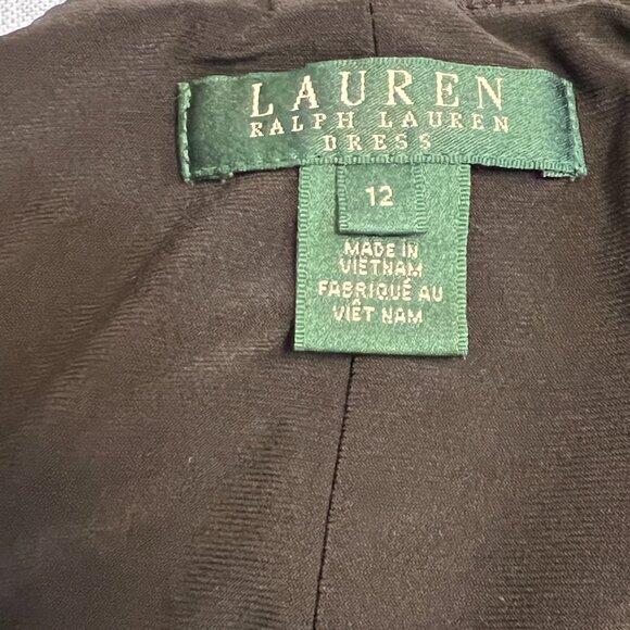 Lauren Ralph Lauren Black Ruched Metallic Sheath Dress Size 12 V-Neck Cocktail - Picture 5 of 11